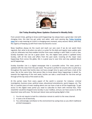 Get Today Breaking News Updates Clustered in Weekly Daily