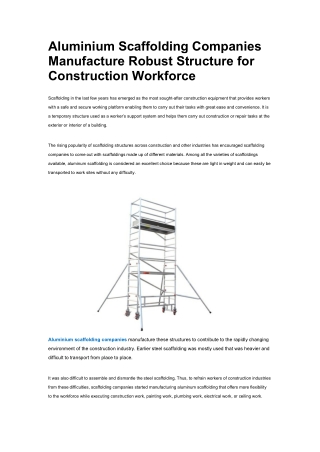 Aluminium Scaffolding Companies Manufacture Robust Structure for Construction Wo