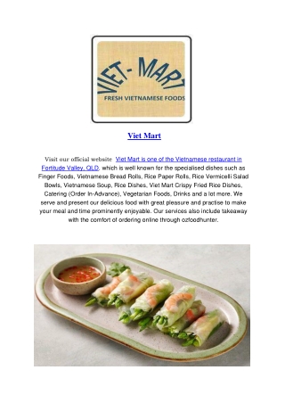 5% Off – Viet Mart Vietnamese Takeaway Fortitude Valley,QLD