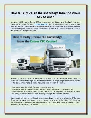 How to Fully Utilize the Knowledge from the Driver CPC Course?