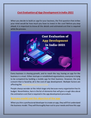 Cost Evaluation of App Development in India-2021