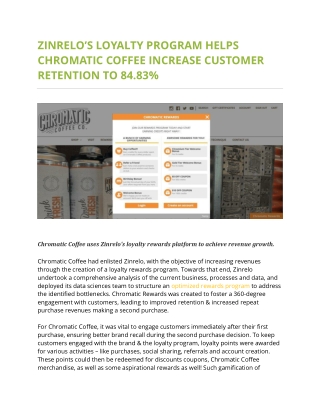 Zinrelo’s Loyalty Program helps Chromatic Coffee increase customer retention to 84.83%