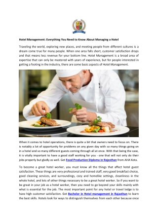 Hotel Management Everything You Need to Know About Managing a Hotel