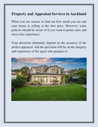 Property and Appraisal services in Auckland