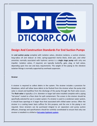 Design And Construction Standards For End Suction Pumps