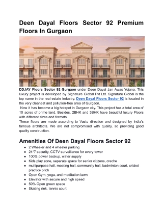 Deen Dayal Floors Sector 92 Premium Floors In Gurgaon