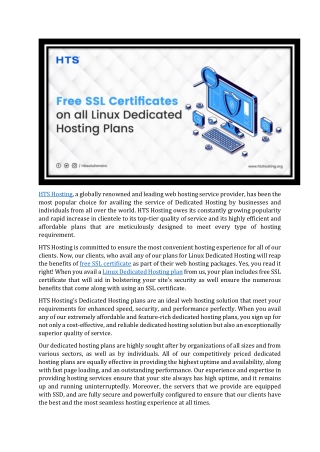 Free SSL Certificates on All Linux Dedicated Hosting Plans