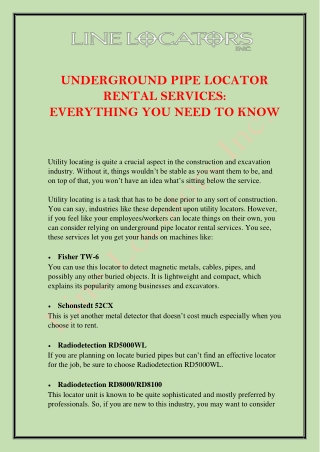 UNDERGROUND PIPE LOCATOR RENTAL SERVICES- EVERYTHING YOU NEED TO KNOW