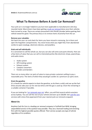 What To Remove Before A Junk Car Removal?