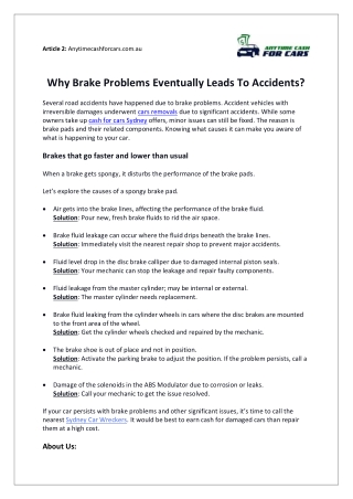 Why Brake Problems Eventually Leads To Accidents?