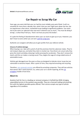 Car Repair vs Scrap My Car