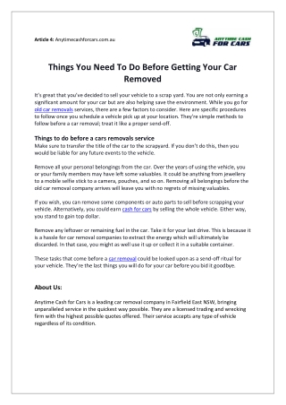 Things You Need To Do Before Getting Your Car Removed