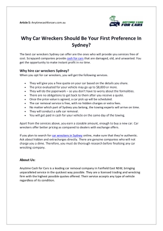 Why Car Wreckers Should Be Your First Preference In Sydney?