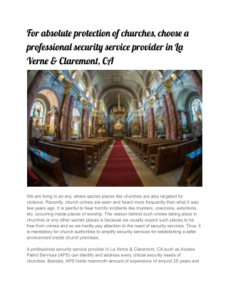 For absolute protection of churches, choose a professional security service provider in La Verne & Claremont, CA