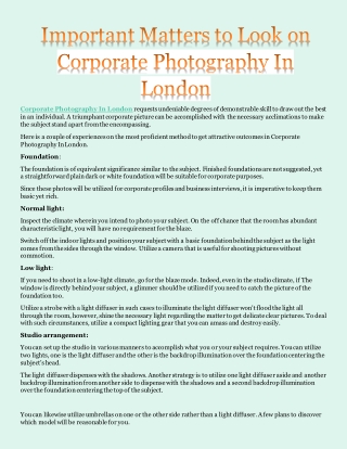 Important Matters to Look on Corporate Photography In London