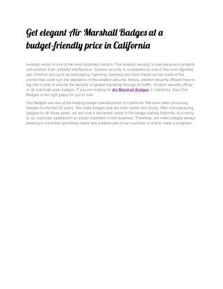 Get elegant Air Marshall Badges at a budget-friendly price in California