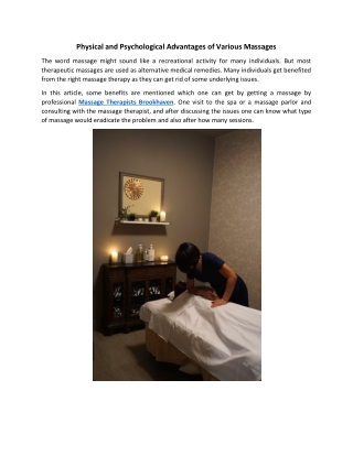 Physical and Psychological Advantages of Various Massages