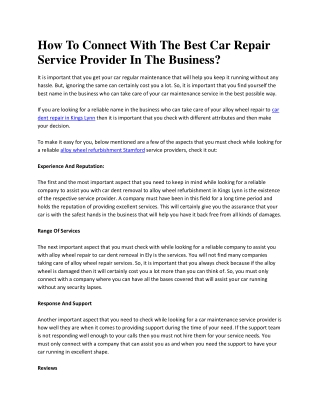 How To Connect With The Best Car Repair Service Provider In The Business?