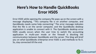 Here’s How to Handle QuickBooks Error H505