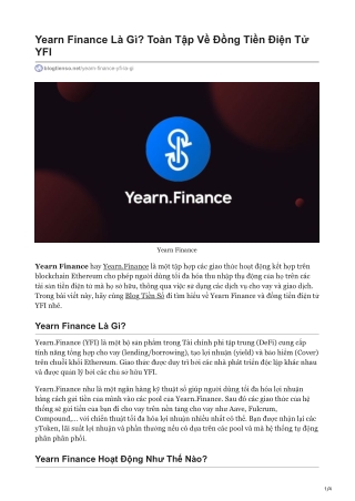 Yearn Finance Là Gì? Toàn Tập Về Đồng Tiền Điện Tử YFI