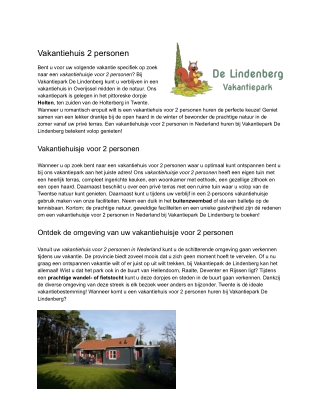 Vakantiehuis 2 personen | De Lindenberg
