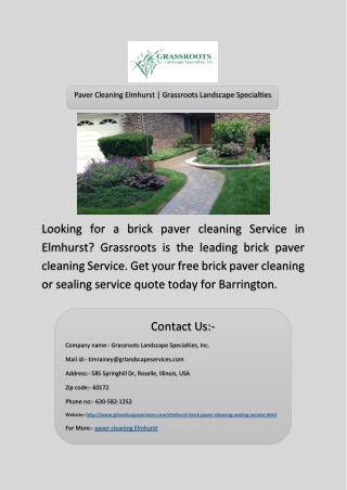 Paver Cleaning Elmhurst | Grassroots Landscape Specialties