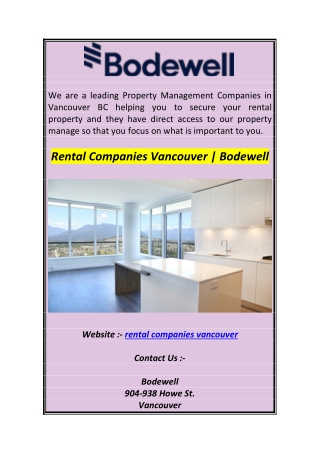 Rental Companies Vancouver  Bodewell1