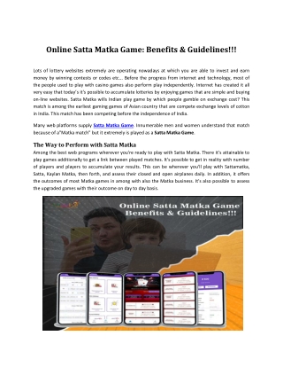 Online Satta Matka Game Benefits & Guidelines!!!