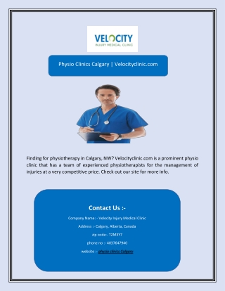 Physio Clinics Calgary | Velocityclinic.com