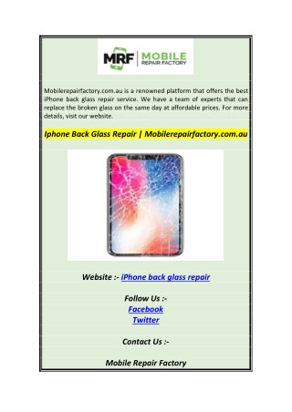 Iphone Back Glass Repair  Mobilerepairfactory.com.au