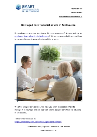 Best aged care financial advice in Melbourne