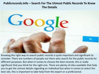 Publicrecords.Info – Search For The Utmost Public Records To Know The Details