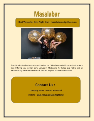 Best Venue for Girls Night Out | masalabarandgrill.com.au