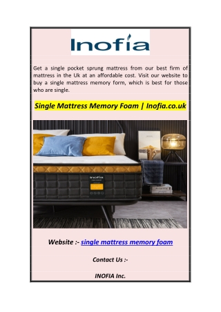 Single Mattress Memory Foam  Inofia.co.uk1