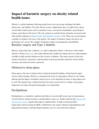 Impact of bariatric surgery on obesity related health issues