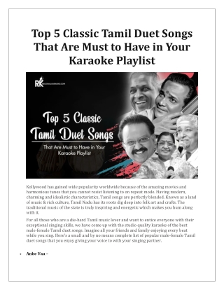 Top 5 Classic Tamil Duet Songs That Are Must to Have in Your Karaoke Playlist