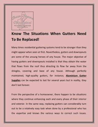 Know The Situations When Gutters Need To Be Replaced!