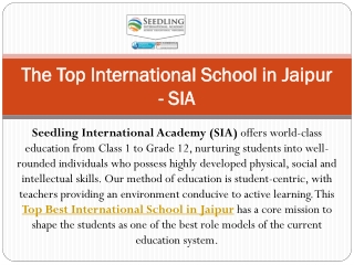 The Top Best International School in Jaipur - SIA