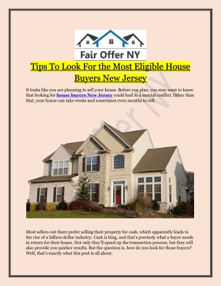 We Buy Houses New Jersey | Fair Offer NY