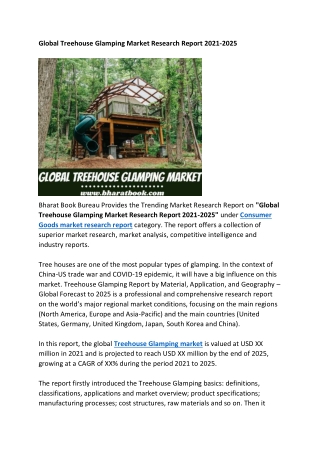 Global Treehouse Glamping Market Research Report 2021-2025