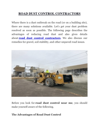 ROAD DUST CONTROL CONTRACTORS