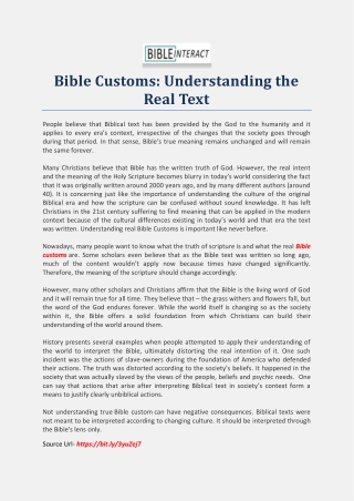 Bible Customs: Understanding the Real Text