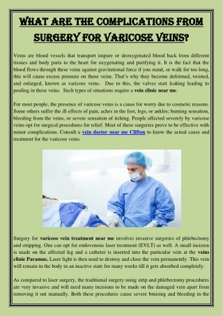What Are The Complications From Surgery For Varicose Veins