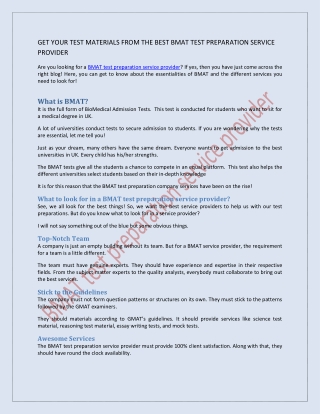 GET YOUR TEST MATERIALS FROM THE BEST BMAT TEST PREPARATION SERVICE PROVIDER