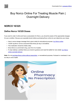 Buy Norco Online For Treating Muscle Pain  Overnight Delivery