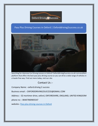 Pass Plus Driving Courses in Oxford | Oxforddriving2success.co.uk