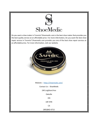 Shoe maker toronto  Shoemedic.com