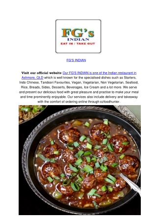 5% Off – FG’S Indian Restaurant in Ashmore Delivery, QLD