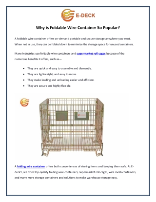 Why is Foldable Wire Container So Popular