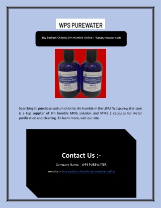 Buy Sodium Chlorite Jim Humble Online | Wpspurewater.com